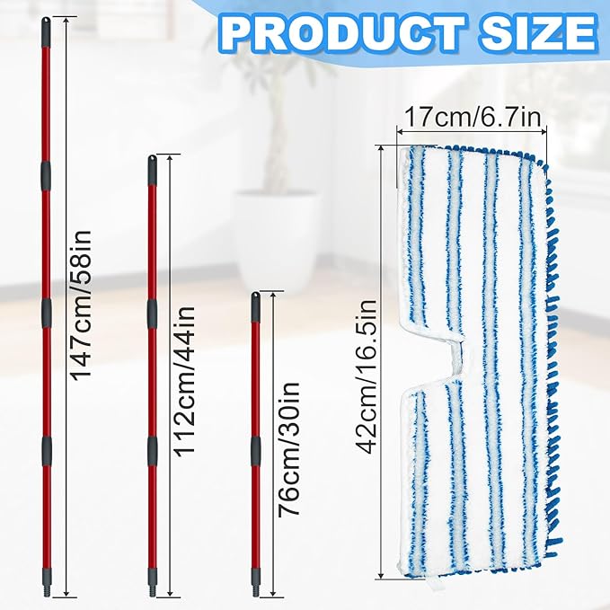 Microfiber Mops for Floor Cleaning, Flat Mop with 3 Reusable Pads and Extendable 58" Long Handle for O Cedar Dual-Action Microfiber Flip Mop , Dust Mop for Hardwood Floors, Wet & Dry Use