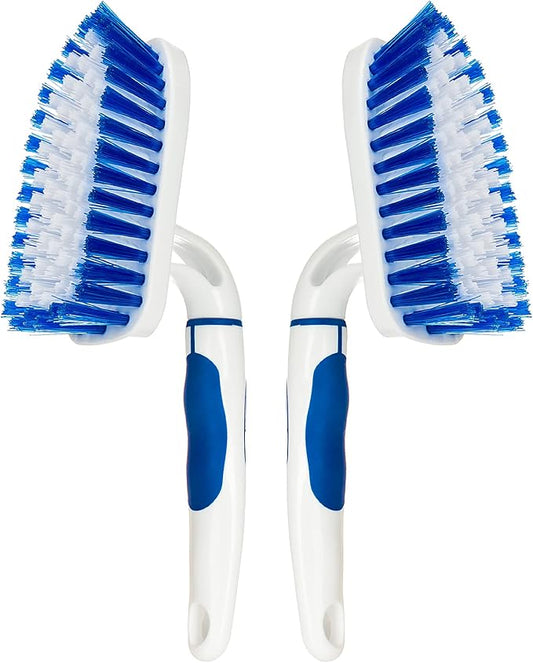 2-Pack Scrub Brush for Cleaning with Long Handle,Medium Firm Brush Bathroom Cleaning Supplies and Bathtub Cleaner and Shower Cleaning Brush,Multi-Scene Use for Kitchen or Carpet Brush,White&Blue