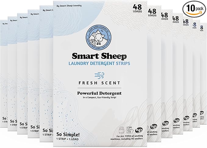 Smart Sheep - Laundry Strips - 480 loads 10 PACK- Laundry Detergent Strips - Detergent Strips for Sensitive Skin -Convenient Eco Friendly & Plastic Free -Perfect for Home Travel & Camping -Fresh Scent