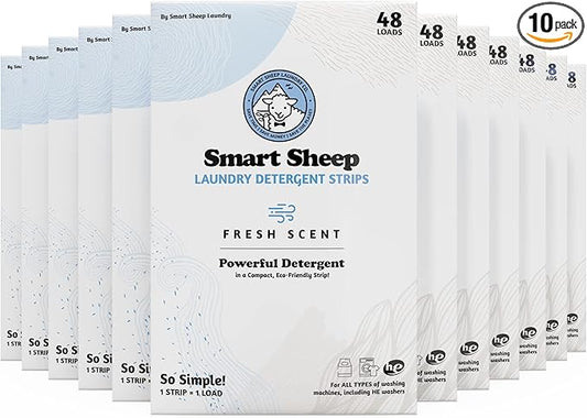Smart Sheep - Laundry Strips - 480 loads 10 PACK- Laundry Detergent Strips - Detergent Strips for Sensitive Skin -Convenient Eco Friendly & Plastic Free -Perfect for Home Travel & Camping -Fresh Scent