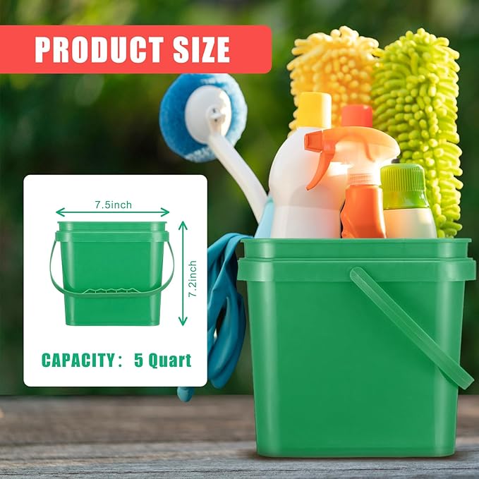 Mifoci 8 Pcs Plastic Bucket 5 Quart Square Cleaning Bucket Utility Small Pail with Handle for House Cleaning Storage Livestock Feeding Car Washing (Red,Yellow,White,Green)