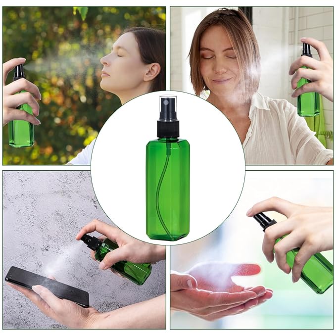 Yebeauty Spray Bottles for Essential Oils, 3.4oz Refillable Plastic Misting Spray Bottle Empty Atomizer Fine Mist Spray Bottle for Beauty Products Cleaning, 2 Pack Green
