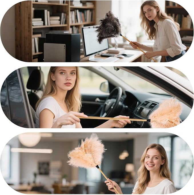 THARAHT 1PCS Ostrich Feather Duster Fluffy Natural with Wood Handle Reusable Washable for Cleaning Keyboard,Home,Car,Office Ostrich Feather Duster,29Inch