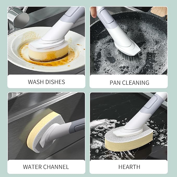 Dish Brush with Soap Dispenser, Dish Wand, Dish Sponge Set - Multi-Use Kitchen Sponges & Scrub Brush for Cleaning Dishes, Kitchen Dish Brush with Handle,4 Replacement Brush Heads