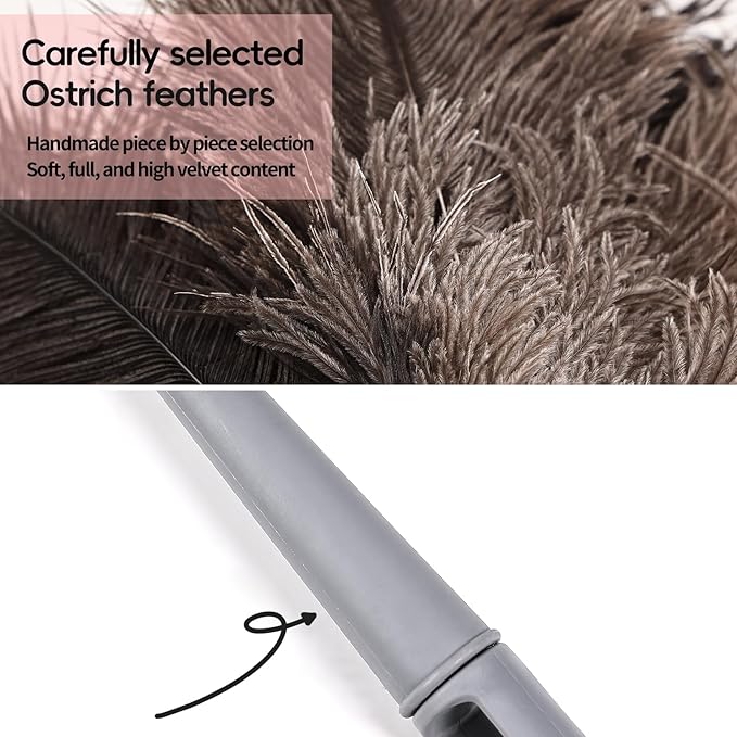 Feather Duster-Genuine Ostrich Feathers,Anti-Static,Reusable Eco-Friendly Handheld Cleaning for Keyboard,Home,Car,Office(17Inch,2Pack)