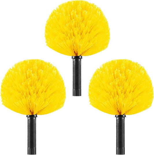 3 Pack Screw on Webster Cobweb Duster Head for Pole,Spider Web Remover Brush, Cobweb Duster Head Attachment,Fits Standard 3/4 inch Threaded Poles (3, Yellow)