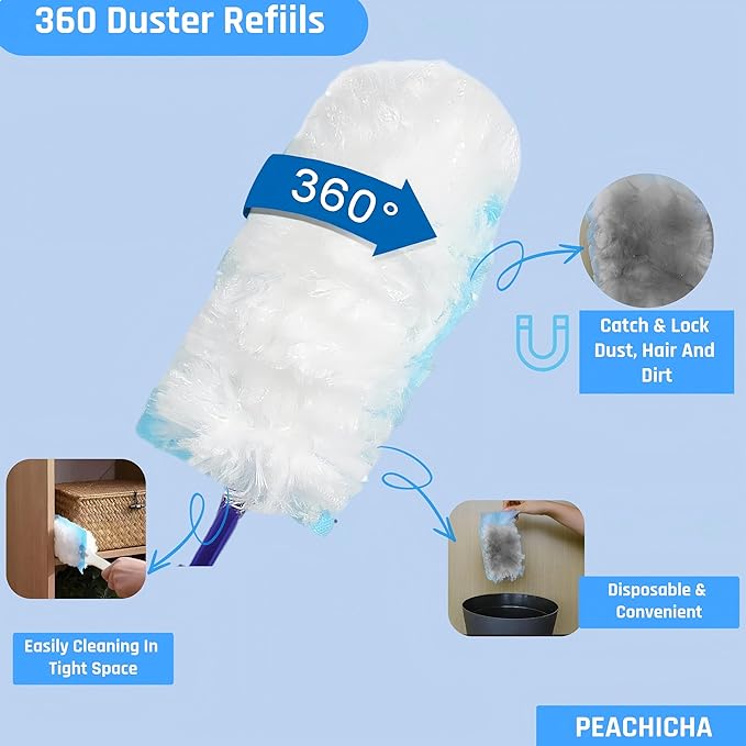 360 Degree Dusters Refills,Heavy Duty Duster Refills, Disposable Replacement Head for Cleaning, Multi Surface Refills, 30 Count Blue