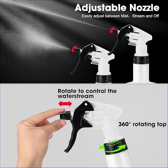 Eccliy 12 Pcs 16 Oz Plastic Spray Bottle, Adjustable Empty Reusable Sprayer for Cleaning, Planting, Water, Bathroom and Kitchen, BBQ, Commercial and Residential (Black&white)