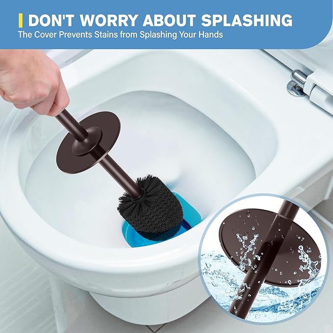 UPTRONIC Toilet Brush, 2 PCS Aluminum Alloy Toilet Brush and Holder Set with Extra Long Handle Durable Bristles Toilet Bowl Brush and Covered Holder for Toilet Scrubber for Bathroom Cleaning