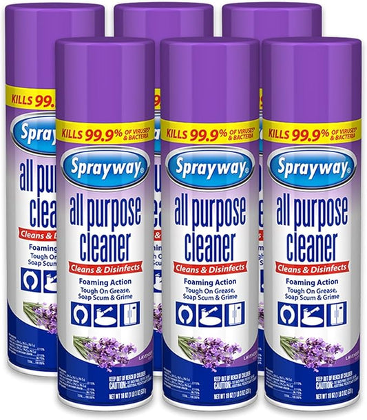 Sprayway All Purpose Cleaner with Lavender Scent, 19oz, Pack of 6 | Foaming Action, Clean, Disinfect, Deodorize | Tough on Grease, Soap Scum, Grime | EPA Approved, Kills 99.9% of Viruses & Bacteria