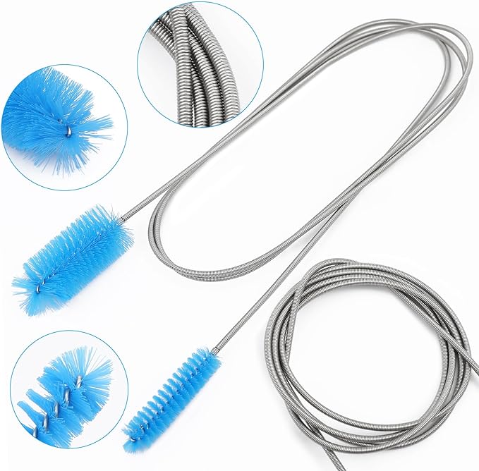 2 Pcs Tube Cleaning Brushes Flexible Long Drain Brush, 67 inch Stainless Steel Double Elastic Cleaner Hose Tube Brush and 4 Pcs 9 inch Straw Cleaning Brush for Bathroom Sink,Shower Brushes.