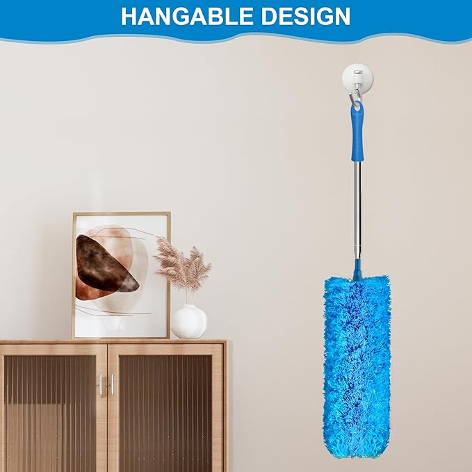 JEHONN Duster with Extension Pole 100 inches for Cleaning High Ceiling Fan, Extendable Long Handle Microfiber Feather Dust Remover, Telescoping Dusting Tool for AC Vent Cobweb House Exterior Interior