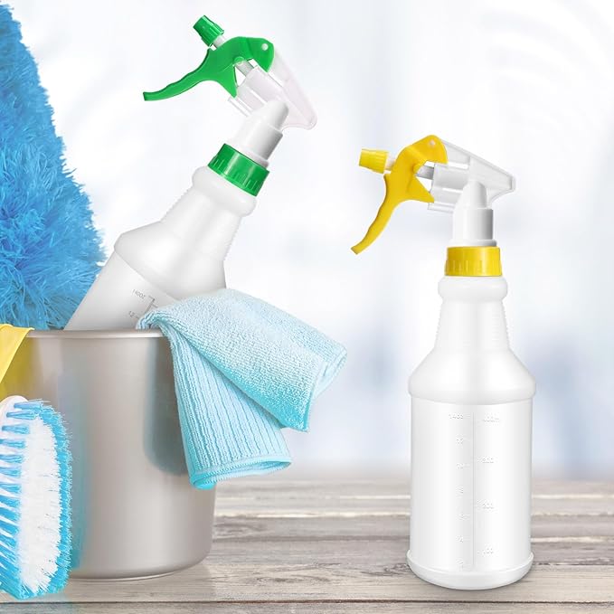 10 Pack Spray Bottles 16 oz Empty Water Spray Bottles for Cleaning Heavy Duty Refillable Squirt ‌container with Measurements Adjustable Nozzle for Household(Yellow,Green,Stylish Style)