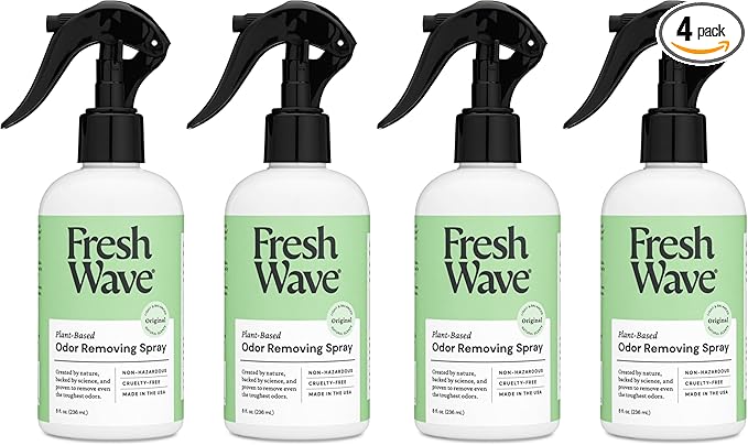 Fresh Wave Odor Eliminator Spray & Air Freshener, 8 oz., Pack of 4 - Odor Absorbers for Home, Safer Odor Relief, Natural Plant-Based Odor Eliminator, For Furniture, Fabrics & Trash