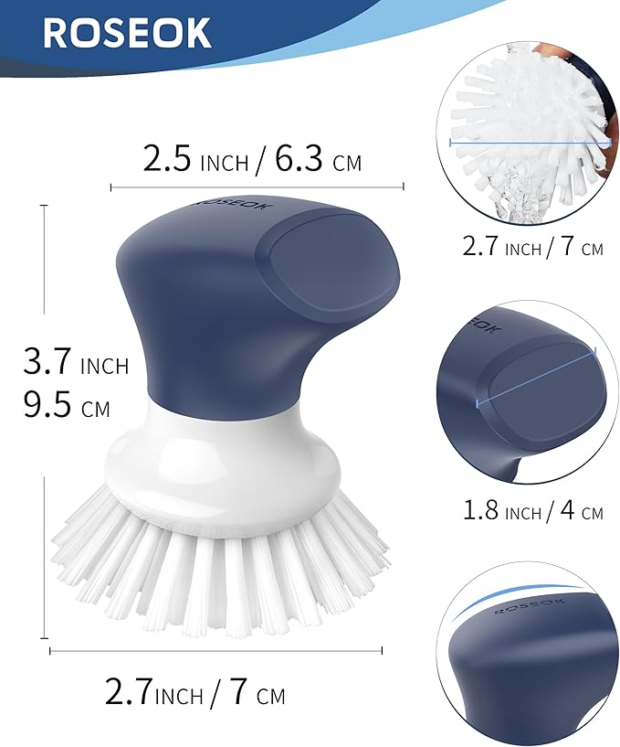 Dish Scrub Brush,Self-Standing Palm Brush with Ergonomic Grip for Cleaning Dishes,Non-Stick Pans and Sinks,Navy Blue,2 Pack