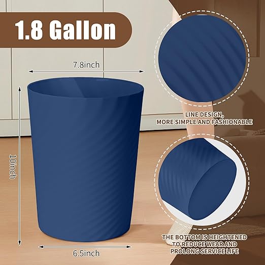 Small Trash Can - Plastic Waste basketbin for Office,Home,Bathroom,Kitchen - 1.8 Gallon - Blue