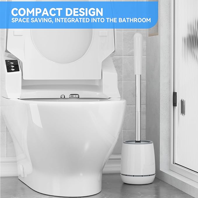 Toilet Brush, 2 PCS Toilet Brush and Holder with 304 Stainless Steel Handle, Space Saving Toilet Bowl Brush for Storage, Durable Bristles Toilet Scrubber for Bathroom Cleaning