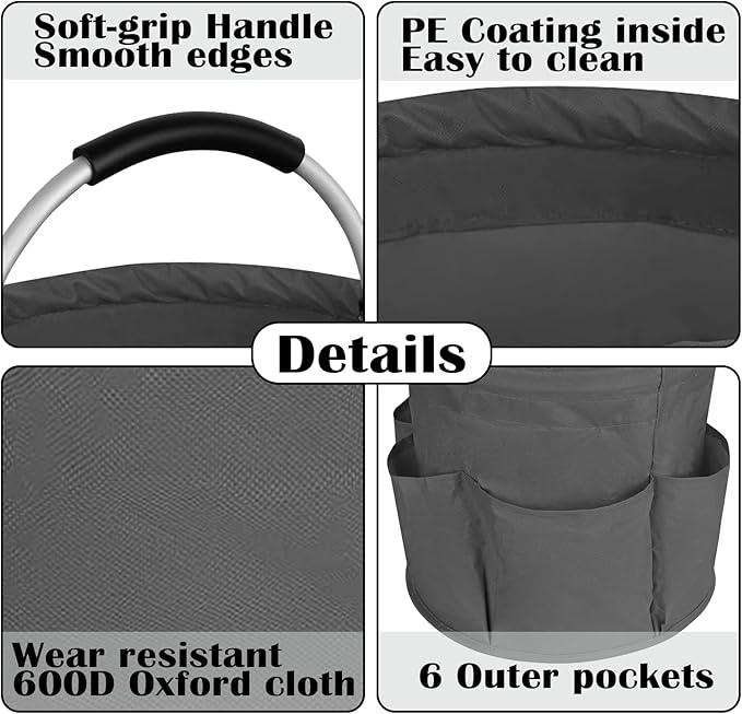 17L Cleaning Caddy with Handle, Garden Tool Organizers Bag, Cleaning Bucket Organiser, Foldable Gardening Bags Multi Pocket, Grey