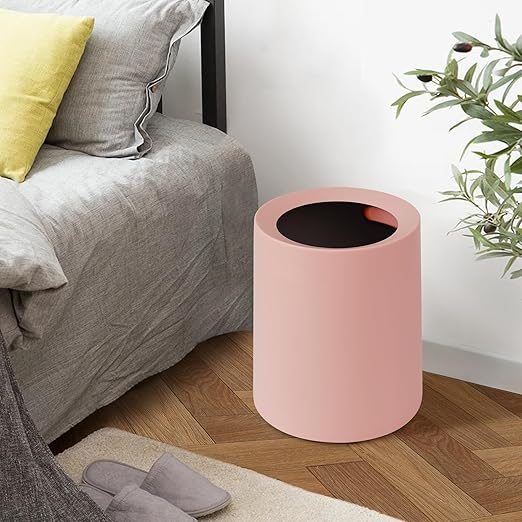 2 Pack Round Modern Trash Can Bedroom, 3Gal/12L Bathroom Trash Can Hidden Bag, Open Top Trash Bin Round Plastic, Minimalist Pink Garbage Can with Inner Bucket (with 2 Handles) for Kitchen Office