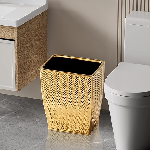 Bathroom Trash Can, Stylish Garbage Container Bin for Living Room, 1.32 Gallon/5 Liters Gold Small Trash Can, Waste Basket for Bathroom, Kitchen, Office, Bedroom-Room Decor