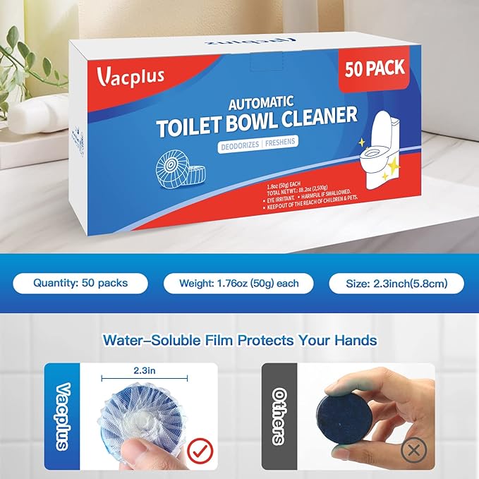 Vacplus Automatic Toilet Bowl Cleaner Tablets, Bathroom Toilet Tank Cleaner (50 PACK), VA-T165