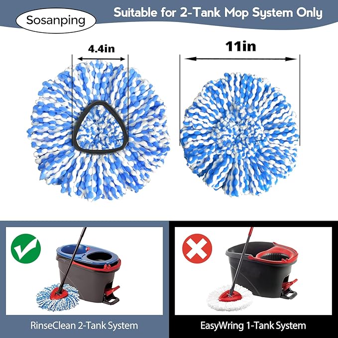 6 Pack Mop Replace Head, Mop Head Replacement, Microfiber, Machine Washable, Easy to Replace and Deep Cleaning