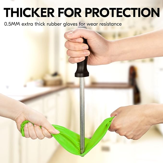 Vgo... 1-Pair Dishwashing Gloves, Reusable Household Gloves, Kitchen Gloves, Long Sleeve, Thick Latex, Cleaning, Washing, Working, Painting, Gardening, Pet Care (Size M,Green, RB2143)