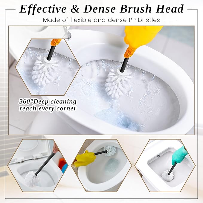 15 Sets Toilet Holder and Brush Set 16.14 Inch Toilet Bowl Cleaner Brush with Caddy Bathroom Scrub Plastic Scrubber with Long Handle for Bathroom Cleaning, Easy to Assemble(Black)