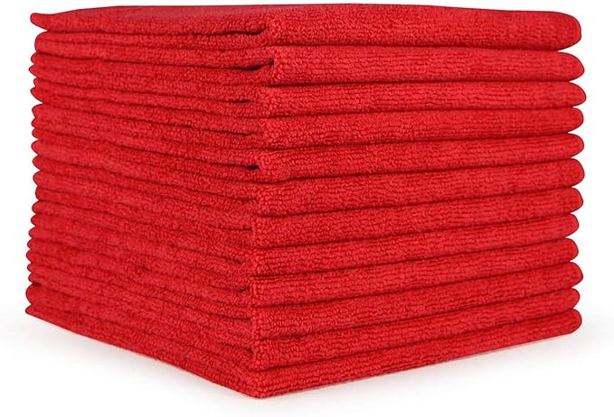 Arkwright Microfiber Cleaning Cloths - (Pack of 12) Large Lint & Streak-Free Drying Wash Towels, 300 GSM Super Absorbent & Quick Dry, Perfect Cleaner for Car, Glass, and Window, 16 x 16 in, Red