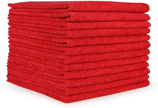 Arkwright Microfiber Cleaning Cloths - (Pack of 12) Large Lint & Streak-Free Drying Wash Towels, 300 GSM Super Absorbent & Quick Dry, Perfect Cleaner for Car, Glass, and Window, 16 x 16 in, Red