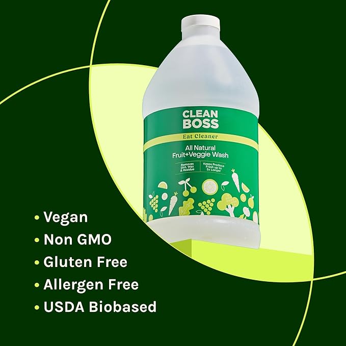 CleanBoss Eat Cleaner Triple-Action Fruit + Veggie Wash Refill - 64 oz - Removes Harmful Residue - Keeps Produce Fresh Up to 5X Longer - Vegan, Gluten Free