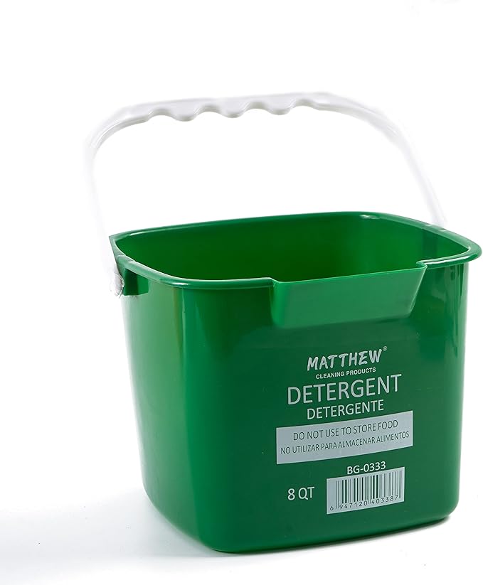 Matthew Detergent&Sanitizing Cleaning Bucket 8 Quart Plastic Pail,Set of 12 Square Containers,Built-in Spout w/Handle,Wash Rinse Sanitize Handwash Bucket for Home Office Commercial Restaurant (Green)