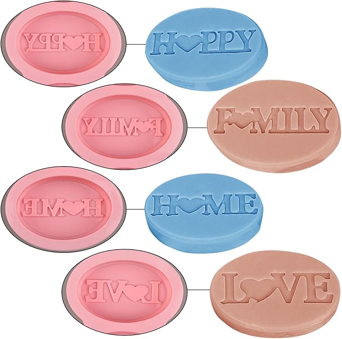 Silicone Soap Mold 2pcs Oval Silicone Soap Molds 4 Cavities with Letter for Homemade Craft Soap Mold, Cake Mold, Ice Cube(Size 3.54 x 2.36inch)