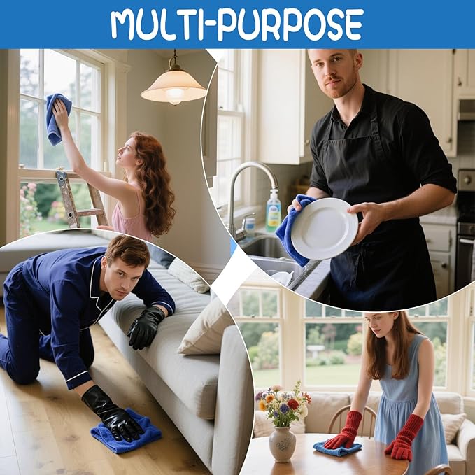 4 Pack Extra Large Microfiber Cleaning Cloths 20"x30", Lint-Free Reusable Towels for Home, Glass, Windows, Office, Kitchen, Bathroom – Mixed Blue