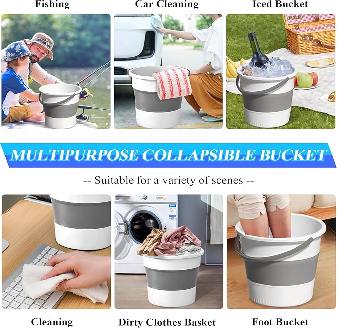 Collapsible Bucket 4.5 Gallon/17L Large Plastic Household Cleaning Mop Buckets Foldable Water Bucket for Car Wash Fishing Camping Beach (White)