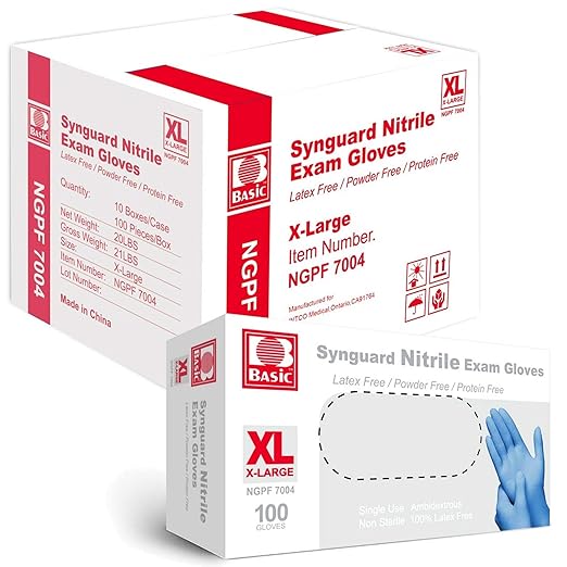 Jointown BASIC Medical Blue Nitrile Exam Gloves - Latex-Free & Powder-Free - NGPF7004 (Case of 1,000), Xtra Large
