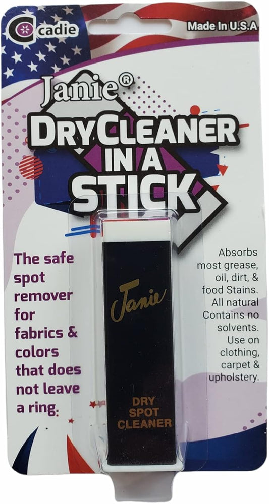JANIE Dry Cleaner In A Stick,Dry Spot Cleaner,Stain Remover - Absorbs Most Grease,Oil,Dirt,& Food Stains.Use On Clothing,Carpet & Upholstery. (1 Pack)
