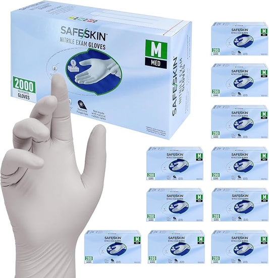 SAFESKIN Nitrile Exam Gloves Disposable Powder-Free Gloves for Medical, Dental, Cleaning, Cooking, Chemotherapy, 3.5 Mil Gray