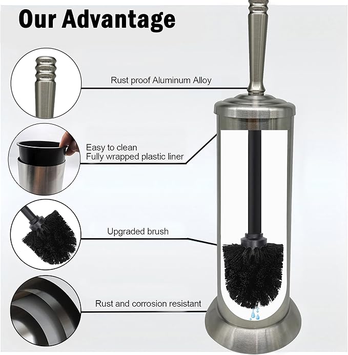 Brushed Nickel Toilet Bowl Brush with Holder, Durable Bathroom Cleaning Tool, Modern Design for Easy Toilet Maintenance, Bathroom Cleaner Brush for Efficient Cleaning and Hygiene