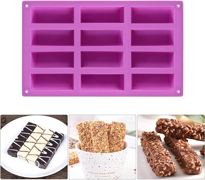 Palksky (2 Pack 12 Cavity Medium Narrow Silicone Rectangle Molds/Molds/Protein Bars mold/Energy Bars Maker for Caramel Bread Loaf Muffin Brownie Cornbread Cheesecake Pudding Soap Butter Mould