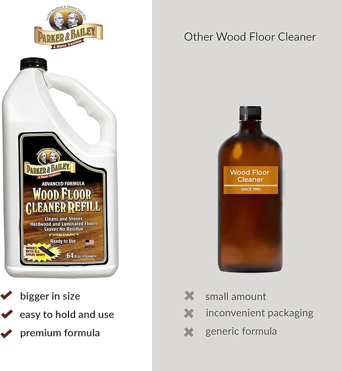 PARKER & BAILEY WOOD FLOOR CLEANER – Use on Hardwood, Laminated or Faux Finished Floors. Shine Restorer Protector, Surface Cleaner House Cleaning Supplies Home Improvement, Natural Look, Cuts Grease