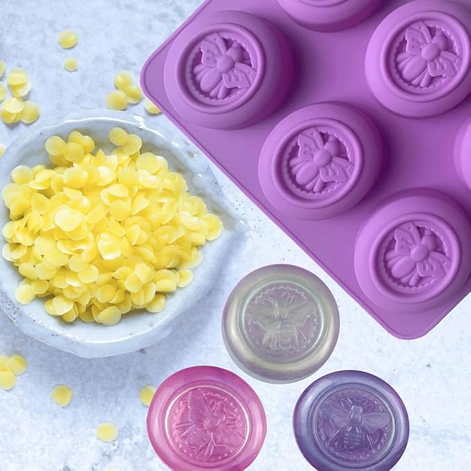 2Pcs Bee Silicone Molds Round Honeybee Silicone Mold for Making Homemade Soap, Lotion Bar, Jello, Bath Bomb, Beeswax, Candle