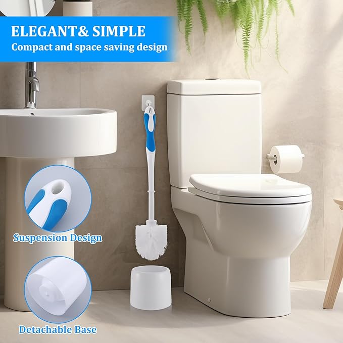 6 Pack Toilet Bowl Brush and Holder Toilet Bowl Scrubber Brush Heavy Duty 15 Inches Toilets Brushes Disposable White Stiff Bristles Cleaners Brushes Deep Cleaning Supplies for Bathroom