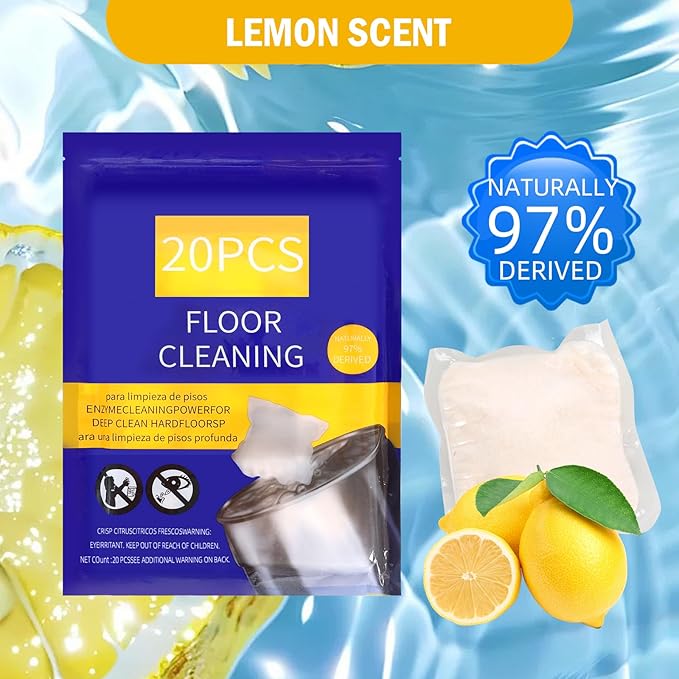 Hard Floor Cleaner, Lemon Fresh Scent, 20 count (1 Packet) | Made From 97% Natural Ingredients | For Use On All Types Of Hard Floors | Perfect For Use With Mop Buckets (Lemon)