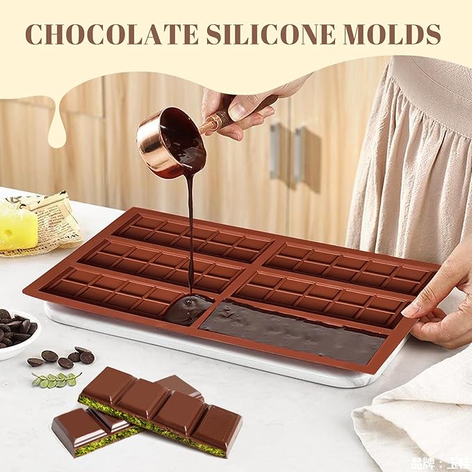 2 Pack Chocolate Bar Mold Deep for Stuffed Bar, Non-Stick Thick Chocolate Molds, Silicone Chocolate Candy Molds for Knafeh Pistachio Chocolate Bar, Candy, DIY Handmade Gifts (5 Snap+10 Snap)