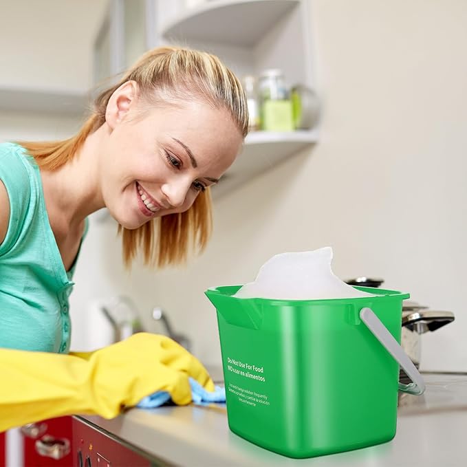 Lallisa 12 Pcs 3 Quart Cleaning Bucket Small Sanitizing Square Bucket Detergent Pail for Home Office Commercial Restaurant Kitchen Bathroom School (Red Green)