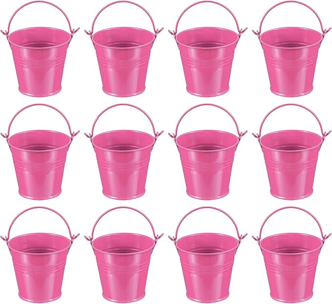 PATIKIL 2.7"x2.3" Small Metal Buckets with Handle, 12 Pcs Mini Galvanized Bucket Colorful Easter Buckets for Crafts Party Favors Decoration, Rose Red