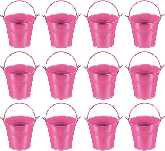PATIKIL 2.7"x2.3" Small Metal Buckets with Handle, 12 Pcs Mini Galvanized Bucket Colorful Easter Buckets for Crafts Party Favors Decoration, Rose Red