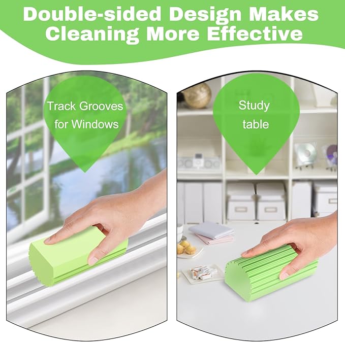 4pcs Damp Dusting Sponge Green, Household Clean Sponges Duster for Cleaning Baseboards Blinds, Vents, Window Trunk, Scrub Magic Sponge Eraser Reusable Wet Sponges Cleaning Supplies Tool