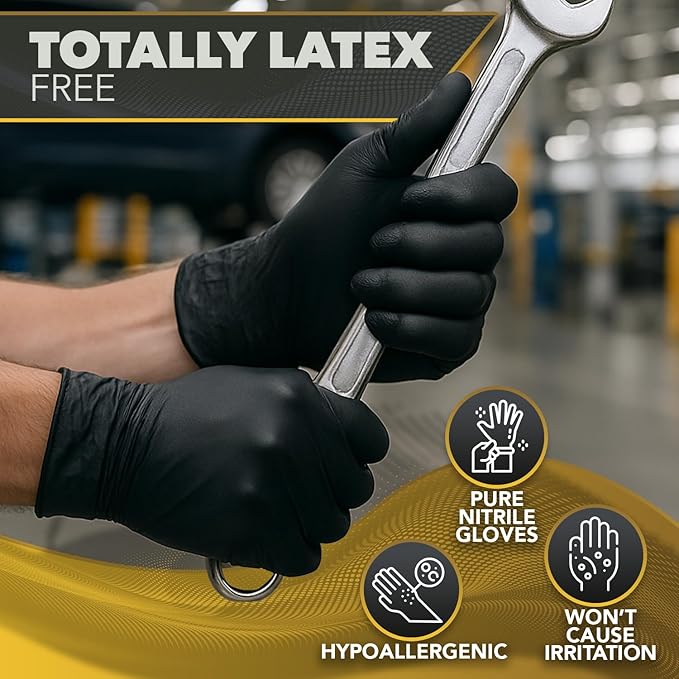 DAWG Black Nitrile Gloves, Disposable, Latex Free, Diamond Grip, Powder Free, Professional Grade